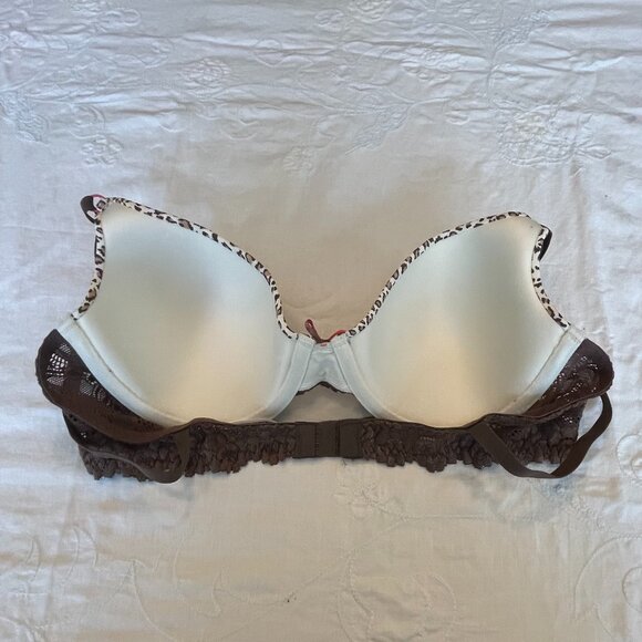 Maidenform Bra 36-C, Brown Leopard Print Soft Thin Foam Cups, Dark Brown Lace - Picture 3 of 5